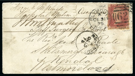 Stamp of Ascension » Great Britain Used in Ascension 1875 (Dec 15) Envelope sent from Ascension by military concession rate with GB 1864-79 1d red pl.178 tied on arrival in the UK