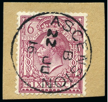 Stamp of Ascension » Great Britain Used in Ascension 1912-22 GB 6d purple tied to small piece by crisp and complete Ascension cds
