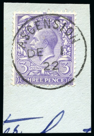 Stamp of Ascension » Great Britain Used in Ascension 1912-22 GB 3d violet tied to small piece by crisp and complete Ascension cds