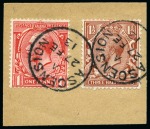 Stamp of Ascension » Great Britain Used in Ascension 1912-22 GB 1d scarlet and 1 1/2d red-brown tied to small piece by crisp Ascension "A" type Z2 cds