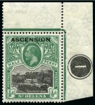 Stamp of Ascension » King George V 1922 1/2d Black & Green mint nh top right corner marginal showing variety watermark reversed