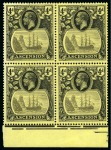 Stamp of Ascension » King George V 1924-33 4d Grey-Black & Black on yellow mint nh showing variety "torn flag" in lower marginal block of four