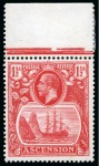 Stamp of Ascension » King George V 1924-33 1 1/2d Scarlet mint nh top marginal showing variety "broken scroll"