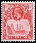 Stamp of Ascension » King George V 1924-33 1 1/2d Scarlet mint hr showing variety "broken scroll"