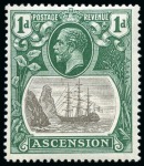 Stamp of Ascension » King George V 1924-33 1d Grey-Black and BRIGHT Blue-Green mint lh showing variety "cleft rock"