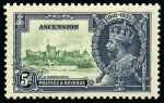 Stamp of Ascension » King George V 1935 Silver Jubilee 5d showing variety "value tablet re-entry" showing strong doubling of the lines in the south-west corner of the tablet