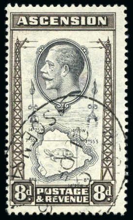 Stamp of Ascension » King George V 1934 8d Black & Sepia showing variety "teardrops flaw", used
