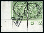 Stamp of Ascension » Great Britain Used in Ascension 1912 GB 1/2d green in lower left corner control (B 12) pair cancelled by crisp Ascension cds