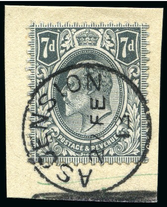 Stamp of Ascension » Great Britain Used in Ascension 1902-11 GB 7d grey-black tied to piece by complete Ascension cds