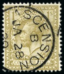 Stamp of Ascension » Great Britain Used in Ascension 1912-22 GB 1s bistre tied to small piece by crisp Ascension cds