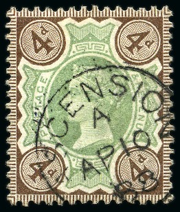 Stamp of Ascension » Great Britain Used in Ascension 1887-92 GB 4d green & brown with Ascension cds
