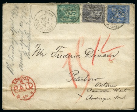 Stamp of France » Type Sage 1876-1900 CANADA, 1878 : lettre avec affranchissement tricolore