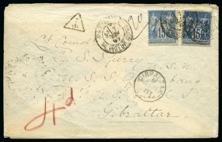 Stamp of France » Type Sage 1876-1900 GIBRALTAR, 1887 : Lettre de Paris affranchissement Type Sage