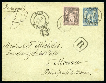 Stamp of France » Type Sage 1876-1900 MONACO, 1891: Entier postal Type Sage 15c bleu pour