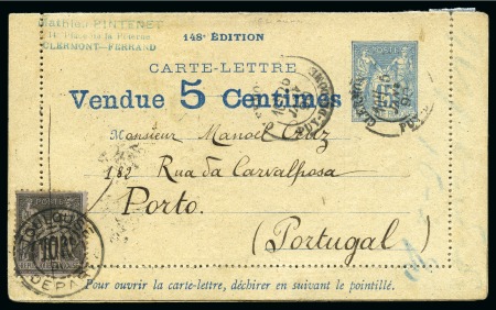 Stamp of France » Type Sage 1876-1900 PORTUGAL, 1890: Entier postal carte-lettre Type Sage