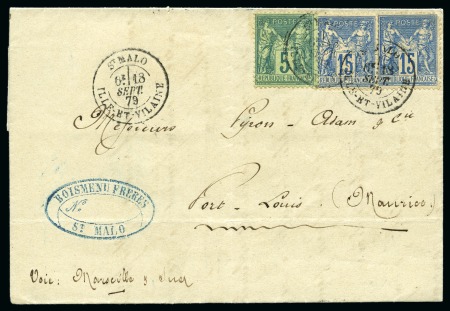 Stamp of France » Type Sage 1876-1900 MAURICE, 1879 : Lettre de Saint Malo pour Port Louis affranchissement