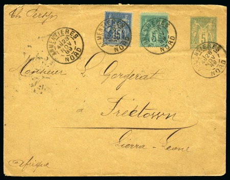 Stamp of France » Type Sage 1876-1900 SIERRA LEONE, 1889 : Enveloppe entier postal Type Sage 5c vert