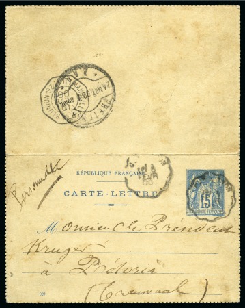 Stamp of France » Type Sage 1876-1900 TRANSVAAL, 1900 : Entier postal carte-lettre Type Sage 15c bleu,