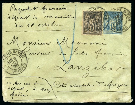 Stamp of France » Type Sage 1876-1900 ZANZIBAR, 1898 : Enveloppe entier postal Type Sage 15c bleu (manque