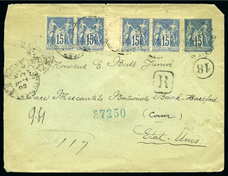 Stamp of France » Type Sage 1876-1900 ETATS-UNIS D'AMERIQUE, 1892 : Enveloppe recommandée Type Sage
