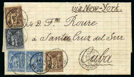 Stamp of France » Type Sage 1876-1900 CUBA, 1880 : Lettre de Paris à destination de Santa Cruz del Sur