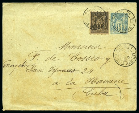Stamp of France » Type Sage 1876-1900 CUBA, 1896 : Enveloppe entier postal Type Sage 15c bleu