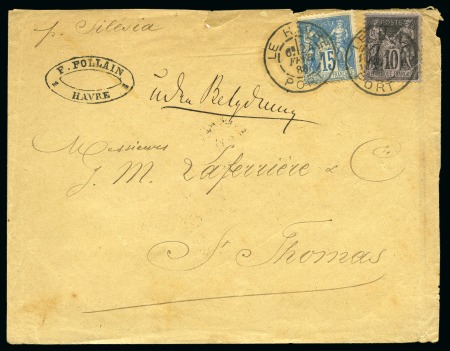Stamp of France » Type Sage 1876-1900 SAINT-THOMAS, 1886 : Lettre affranchissement Type Sage