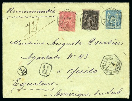 Stamp of France » Type Sage 1876-1900 ÉQUATEUR, 1896 : Enveloppe entier postal Type Sage 15c bleu