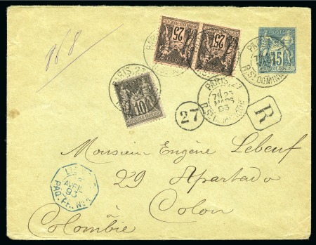 Stamp of France » Type Sage 1876-1900 COLOMBIE, 1893 : Enveloppe entier postal Type Sage 15c bleu