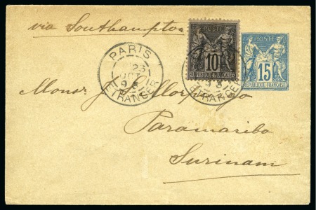Stamp of France » Type Sage 1876-1900 SURINAME, 1893 : Enveloppe entier postal Type Sage 15c