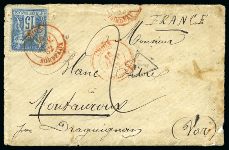 Stamp of France » Type Sage 1876-1900 1882, Rare cachet à date rouge "Union / Bordeaux" du 16 janvier