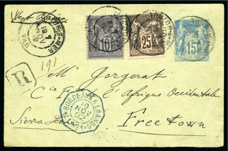 Stamp of France » Type Sage 1876-1900 SIERRA LEONE, 1892 : Enveloppe recommandée entier postal Type Sage