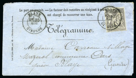 Stamp of France » Type Sage 1876-1900 1877, Télégramme envoyé localement en Gironde depuis Blaye