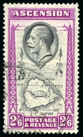 Stamp of Ascension » King George V 1934 2s6d Black & Bright Purple showing variety "teardrops flaw", used