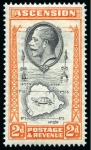 Stamp of Ascension » King George V 1934 2d Black & Orange mint lh showing variety "teardrops flaw"