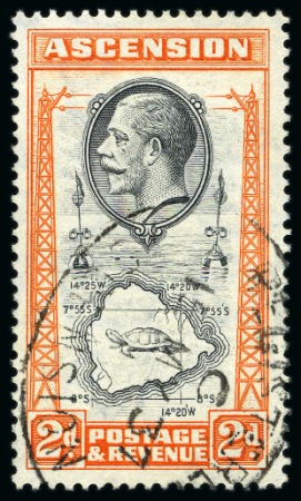 Stamp of Ascension » King George V 1934 2d Black & Orange showing variety "teardrops flaw", used