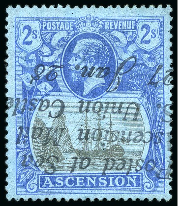 Stamp of Ascension » King George V 1924-33 2s and 3s both with large part "Posted at Sea / Ascension Mail / S. S. Union Castle / 27 Jan 28" cancel