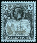 Stamp of Ascension » King George V 1924-33 2s and 3s both with large part "Posted at Sea / Ascension Mail / S. S. Union Castle / 27 Jan 28" cancel