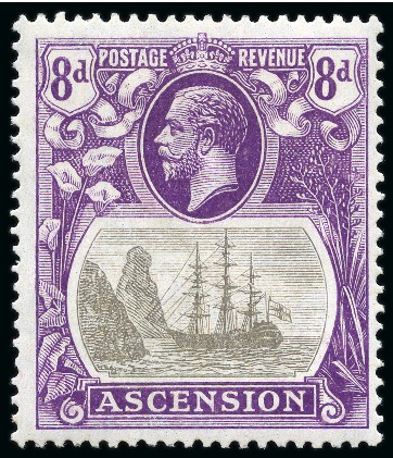 Stamp of Ascension » King George V 1924-33 8d Grey-Black & Bright Violet mint lh showing variety "Shamrock flaw"