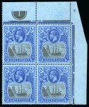 Stamp of Ascension » King George V 1924-33 2s Grey-Black and Blue on blue in mint nh in top right corner marginal block of four with plate number