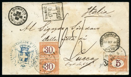 Stamp of Uruguay » Postal History 1888 (Oct 26). Envelope from Salto to Lucca, Italy, with blue ''AGENZIA CONSOLARE D'ITALIA IN SALTO' cachet, 
