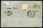 Stamp of Uruguay » Postal History 1855 (Sept 5). Folded cover (side falls missing and slightly reduced at left) to Liege, Belgium, struck with superb oval ds of Montevideo in green, carried via Southampton with involvement of the "Tay",