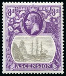 Stamp of Ascension » King George V 1924-33 8d Grey-Black & Bright violet mint lh showing variety "cleft rock"