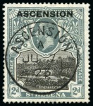 Stamp of Ascension » King George V 1922 2d Black & Grey showing variety "line through P of POSTAGE", used