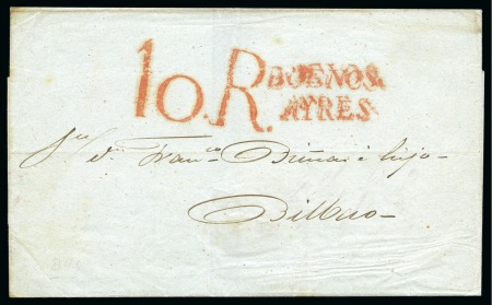 Stamp of Uruguay » Postal History 1846 (Aug 27). Folded cover from Montevideo to Bilbao, Spain, carried via Buenos Aires, confirmed with 'BUENOS./AYRES'