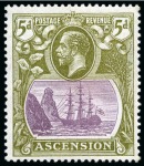 Stamp of Ascension » King George V 1924-33 5d Purple & Olive-Green mint showing variety "cleft rock"