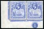 Stamp of Ascension » King George V 1924-33 1/2d, 1d and 3d showing variety "cleft rock", both in mint lower left corner marginal pairs with plate number