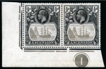 Stamp of Ascension » King George V 1924-33 1/2d, 1d and 3d showing variety "cleft rock", both in mint lower left corner marginal pairs with plate number