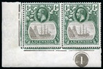Stamp of Ascension » King George V 1924-33 1/2d, 1d and 3d showing variety "cleft rock", both in mint lower left corner marginal pairs with plate number