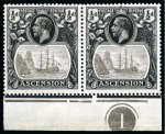 Stamp of Ascension » King George V 1924-33 1/2d Grey-Black & Black pair of varieties with "broken mainmast" and "cleft rock"